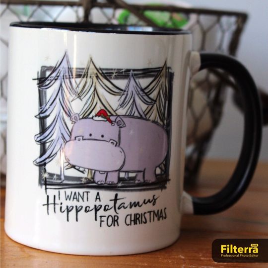 Hippo Christmas Mug, I want a hippopotamus for Christmas Coffee Mug, Hot Cocoa Mugs, Funny Christmas Mugs, Coffee Cups