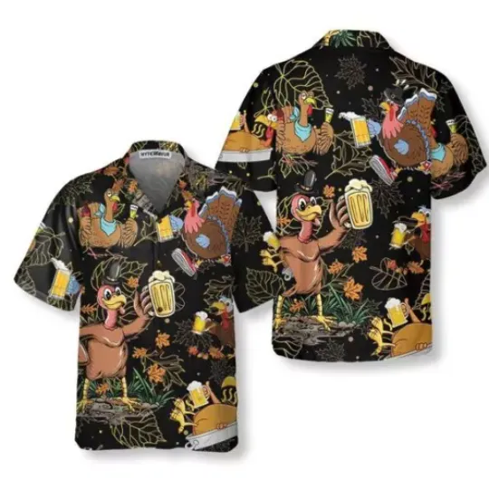 Drunk Turkey Thanksgiving Hawaiian Shirt Full Size
