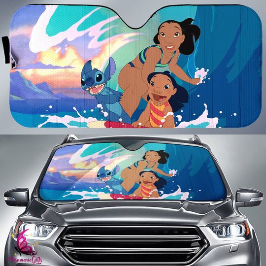 Lilo And Stitch Car Sun Shade, Nani Pelekai Surfing Car Sun Shade, Car Windshield, Stitch Car Accessories, Lilo And Stitch Car Sun Protector