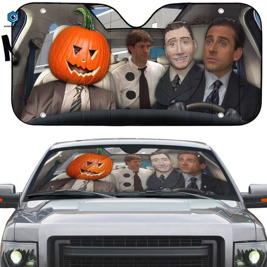 Discover Funny The Office Halloween Car Sun Shade, The Office Sitcom Car Sun Shade, Jim Halpert Michael Scott Dw Schrute Car Accessories