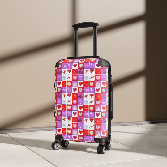 Discover Chic Heart Design Suitcase - Wedding Gift Idea - Newlywed Travel Set - Easy Maneuvering Wheels - Secure Lock Feature