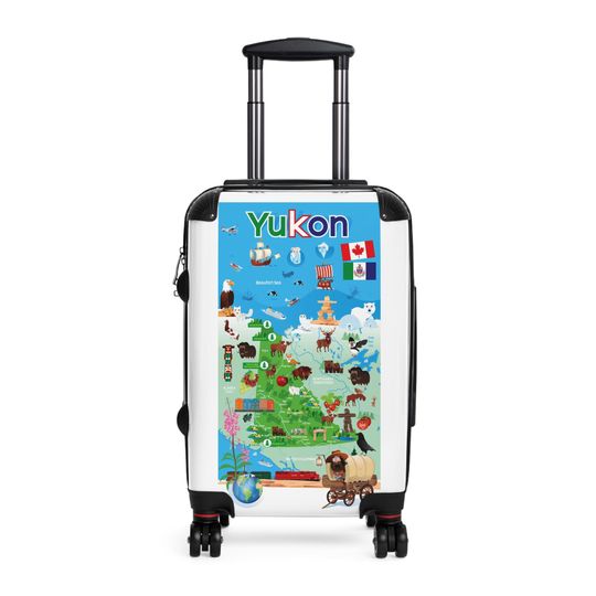 Discover Yukon Travel Map Patterned Suitcase, Yukon Cartoon Map Patterned Suitcase