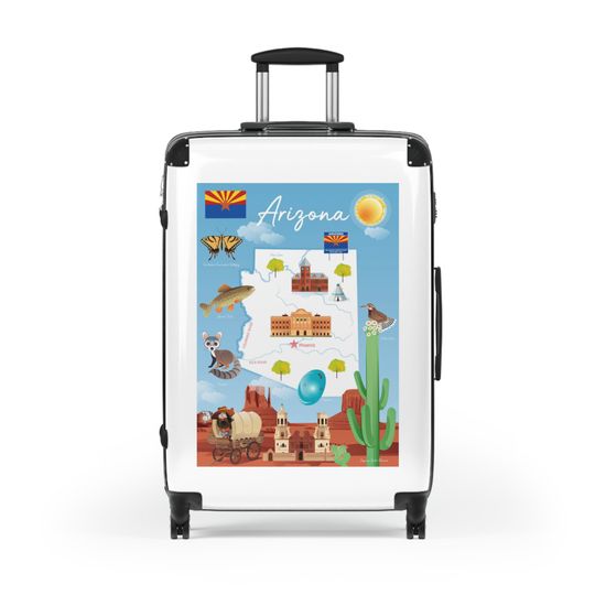 Discover Arizonna State map, Arizonna Travel Map, Arizonna Cartoon Map,Suitcase