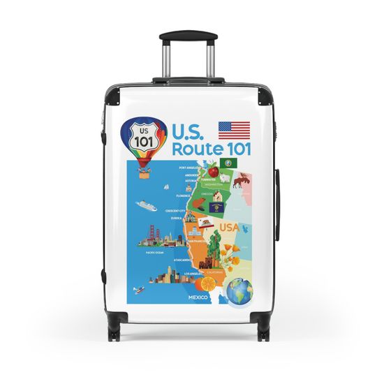 Pacific Coast Highway, El Camino Real, Oregon Coast Highway,Redwood Highway map patterned Suitcase