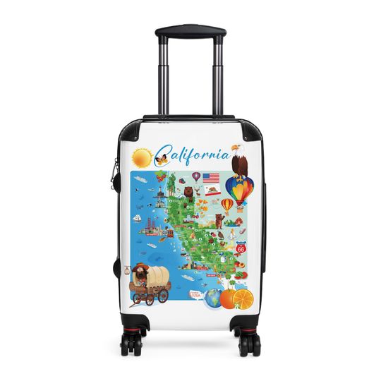 Discover California Cartoon Map Comforter, California Travel Poster Luggage, California Travel Poster Baggage