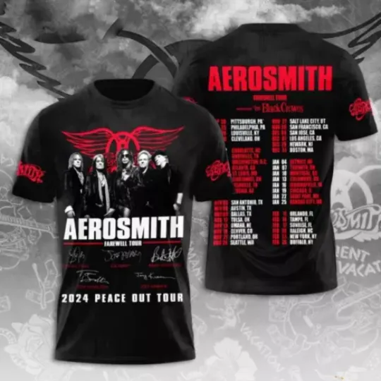 Discover Aerosmith Tour 2024 2025 T-shirt, Aerosmith Peace Out Farewell Tour 3D Shirt