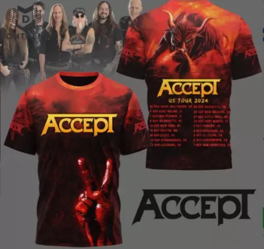 Accept Band US Tour 2024 Design 3D T-Shirt