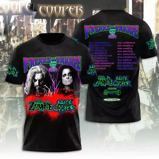Rob Zombie and Alice Cooper’s Freaks On Parade Tour 2024 3D Unisex T Shirt