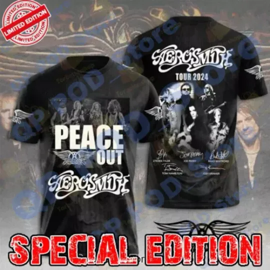 Discover Peace Out Aerosmith Tour 2024 Siganture 3D T-Shirt Gift Fans