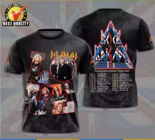 Discover RARE!! Def Leppard The World Tour 2024 3d T-Shirt