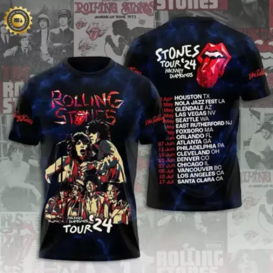 Discover The Rolling Stones Hackney Diamonds Tour 2024 3D All Over Print T-Shirt