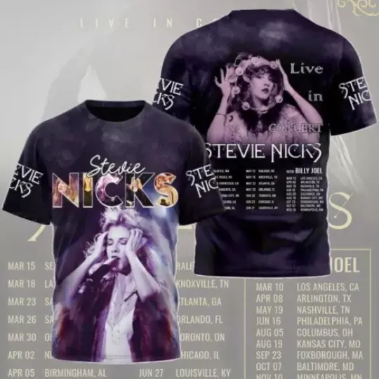Stevie Nicks  With Billy Joel Live In Concert Tour 2024 3D Printed T-Shirt