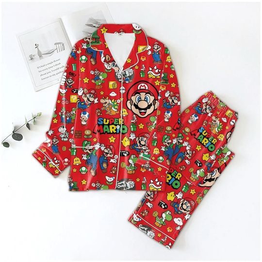 Christmas Super Mario Pajamas Set, Mario Pajamas Family, Matching Pajamas Set, Video Game Holiday Pajamas, Gaming Pajamas For Party