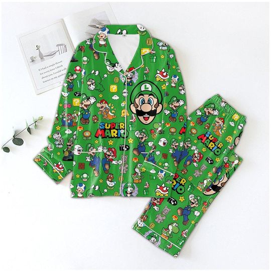 Christmas Super Mario Pajamas Set, Luigi Pajamas Family, Matching Pajamas Set, Video Game Holiday Pajamas, Gaming Pajamas For Party
