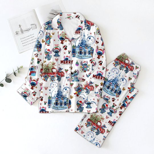 Discover Christmas Stitch Pajamas Set, Disney Cartoon Movie Pajamas Family, Disney Stitch Pjs, Lilo And Stitch Pajamas Christmas, Gift For Women