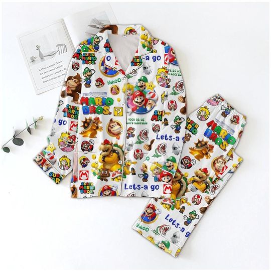 Christmas Super Mario Pajamas Set, Mario Luigi Bowser Princess Peach Toad Matching Pajamas Family, Game Xmas Pajamas, Holiday Pajamas