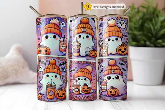 Discover Cute Ghost Tumbler Wrap, Tarot Card Ghost Tumbler, Halloween, 20oz Skinny Tumbler, Sublimation Design