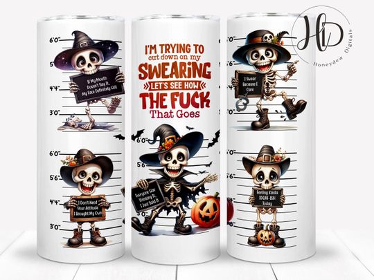 Discover Funny Halloween 20 oz Skinny Tumbler Wrap, Halloween Skeleton Sublimation, Sarcastic Quote, Funny Skeleton, Mugshot