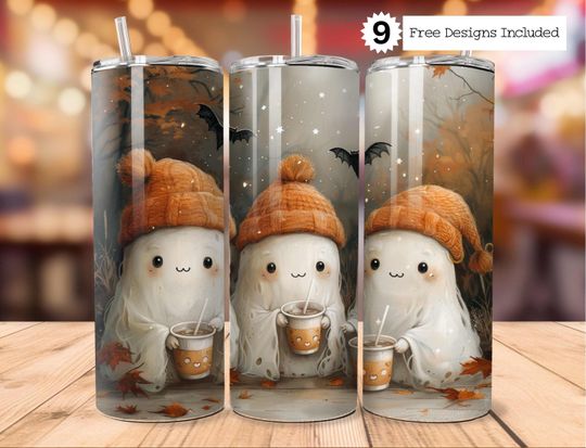 Discover Cute Ghost 20oz Skinny Tumbler Wrap, Halloween Ghost Tumbler Wrap, Pumpkin Coffee Tumbler Wrap, Sublimation Designs, Bougie Ghost Cup Wrap