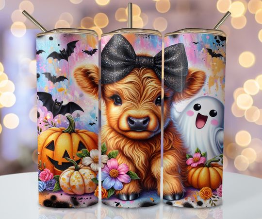 Discover Halloween Highland Cow Tumbler Wrap, 20oz Skinny Sublimation Tumbler Design, Halloween Ghost Sublimation Design  , Halloween Tumbler