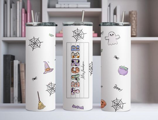 Discover Personalized Teacher Tumbler for Halloween, Ghost Tumbler with Name, Custom Halloween Tumbler, Gift For Teacher, Spooky Travel Cup Gift