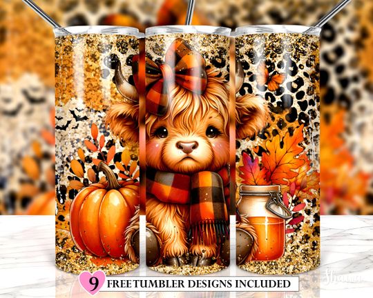 Discover Fall Highland Cow Tumbler Wrap , Coquette Halloween Tumbler, Fall 20oz Skinny Tumbler Sublimation, Tumbler Design