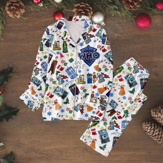 Doctor Who Christmas Pajamas Set, Doctor Who Women Pajamas, Police Box Doctor Who Shirt, Dr Who Tardis Holiday Pajamas, Tv Series Shirt