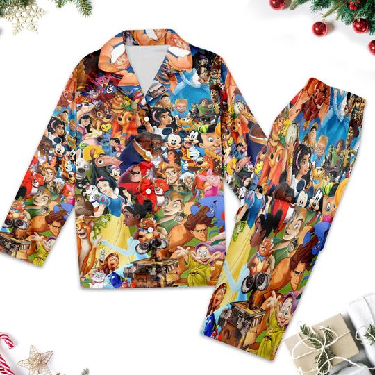 Mickey and Friends Pajamas, Minnie Daisy Donald Duck Button Down Shirt, Princess Cartoon Pajamas Set Women, Magic Kingdom Gift