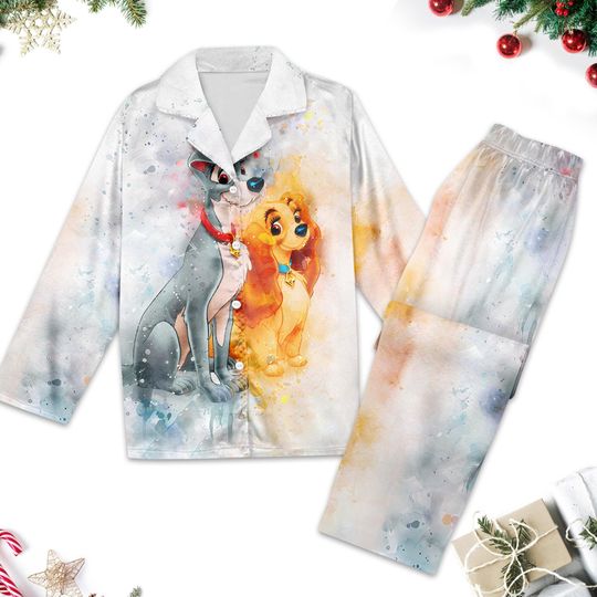 Lady and the Tramp Pajamas, Dog Couple Button Up Shirt, Movie Pajamas Set Women, Lady and Tramp Cartoon Gift For Women, Magic Kingdom Shirt