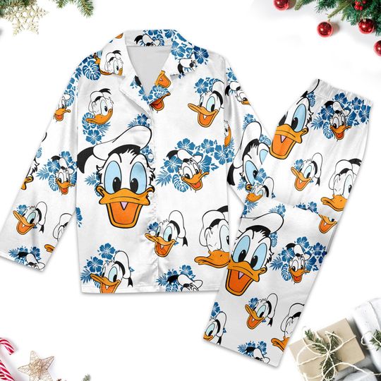 Donald Duck Pajamas Set Women, Cartoon Shirt For Women, Magic Kingdom Women Pajamas Shirt, Donald Duck Family Trip Tee