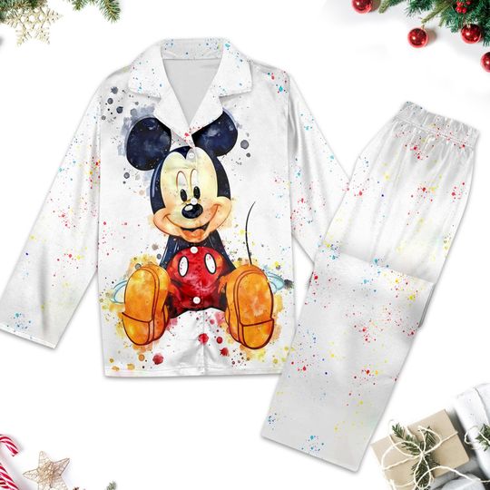 Discover Watercolor Mickey Mouse Pajamas Women Set, Mickey Mouse Pajamas, Cartoon Gift For Women, Magic Kingdom T-Shirt, Family Trip Tee