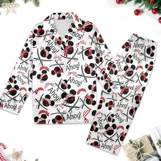 Mickey Cruise Pirate Pajamas, Mickey Mouse Button Up Shirt, Mouse Pirate Women Pajamas Set, Cartoon Magic Kingdom Family Trip Gift