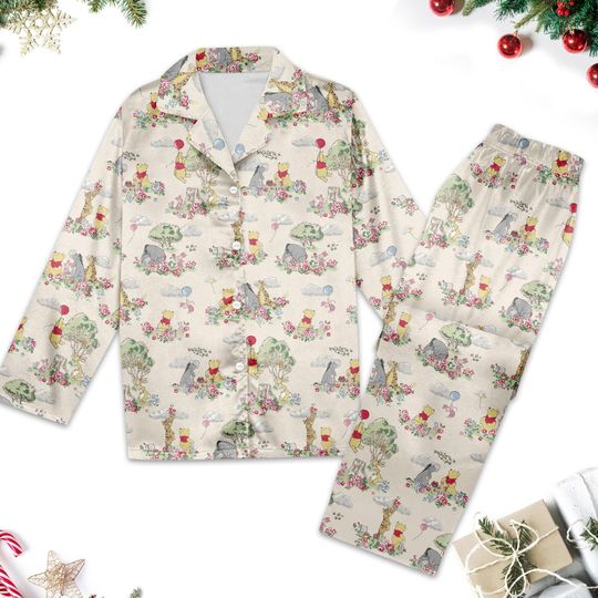 Winnie The Pooh Pajamas, Tigger Piglet Eeyore Pajamas Set, Animated Cartoon Button Down T-Shirt, Magic Kingdom Party Gift