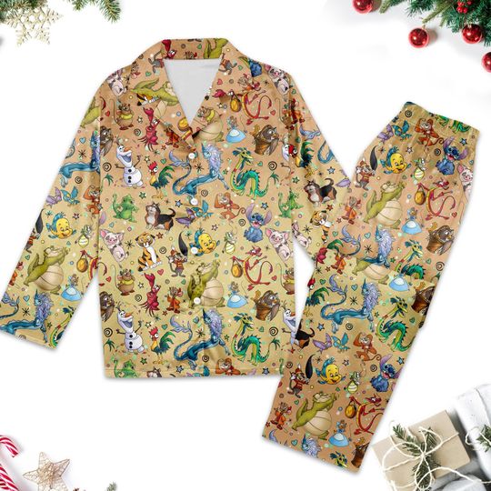Discover Mickey and Friends Pajamas, Stitch Pajamas Set, Frozen Cartoon Characters Button Up Shirt, Christmas Magic Kingdom Trip Gift