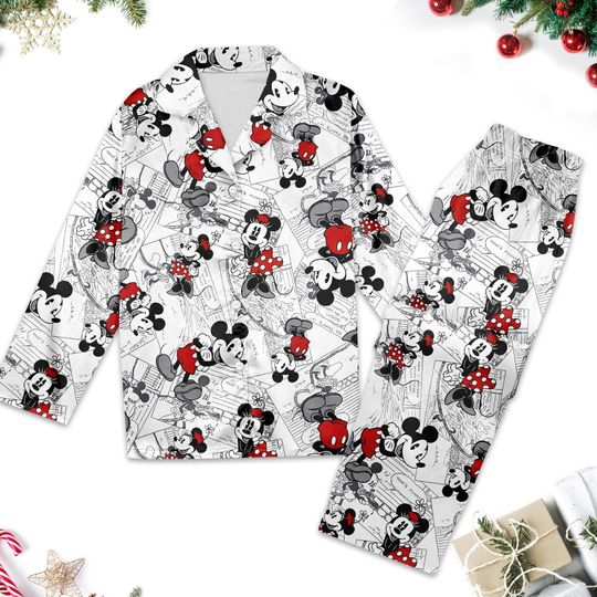 Cute Mickey Mouse Pajamas, Animated Minnie Mouse Shirt, Cartoon Pajamas Women Set, Magic Kingdom T-Shirt, Christmas Family Trip Gift