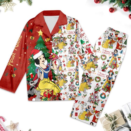 Custom Snow White and the Seven Dwarfs Pajamas, Snow White Christmas Pajama Set Women, Dwarfs Xmas Party Gift, Magic Kingdom Shirt
