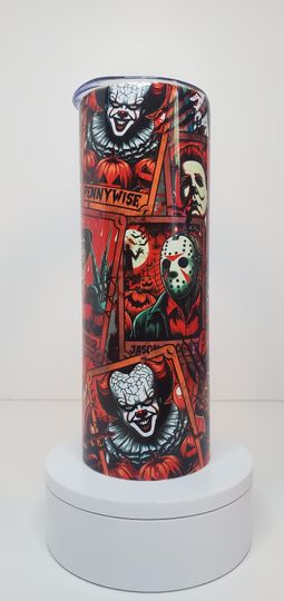 Discover Slashers Halloween 20oz Tumbler, Scary Tumbler, Movie Killers, Gift ideas, Spooky Season, Travel Mug, Scary Horror Characters, Thriller