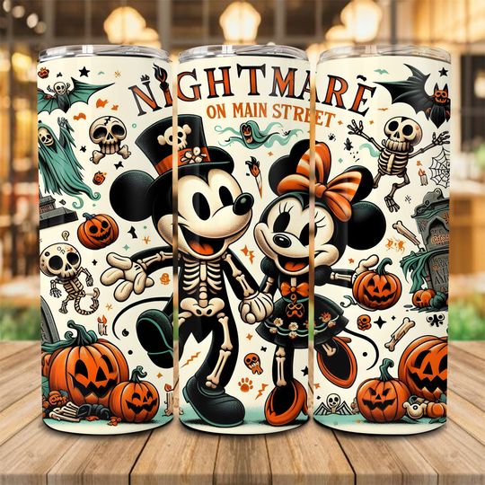 Discover Mouse Halloween 20oz Skinny Tumbler  , Couple Halloween Skeleton Coffee Tumbler, Horror Halloween 20oz Tumbler Wrap, Bats Pumpkin Skeleton
