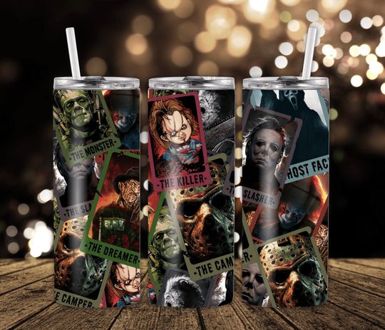 Discover Horror Characters Tarot Cards Tumbler Wrap, Horror Movies Tumbler Wrap, 20oz Straight Tumbler Wrap, Halloween Tumbler Design, Sublimation