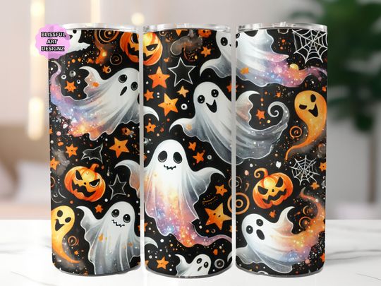 Discover Halloween Tumbler Wrap, 20 oz Skinny Tumbler Sublimation Design, Ghost Tumbler Wrap, Pumpkin Ghost  , Spooky