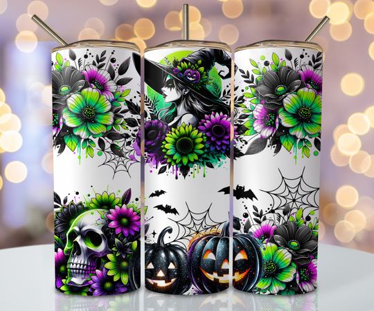Discover Halloween Witch Tumbler Wrap, 20oz Skinny Sublimation Tumbler Design, Spooky Sublimation Design  , Vibrant Halloween Tumbler