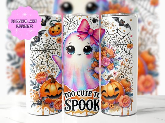 Discover Too Cute To Spook Tumbler Wrap, 20 oz Skinny Tumbler Sublimation Design, Halloween Tumbler Wrap, Cute Ghost