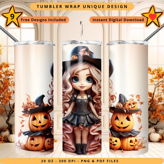 Barbie Doll Pumpkins Halloween Tumbler Wrap, Disneyland Halloween Tumbler Wrap Design