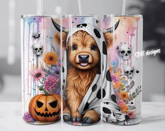 Discover Halloween cute spooky Highland cow tumbler wrap, Sublimation design templates, straight . 20oz sublimation tumbler wrap