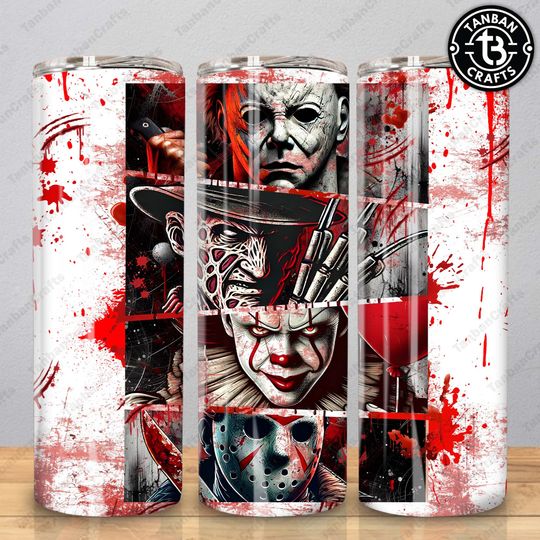 Discover Friends Horror Movie 20 oz Skinny Tumbler Wrap Sublimation Design, Halloween Tumbler  , Scary Killers Halloween Tumbler Wrap