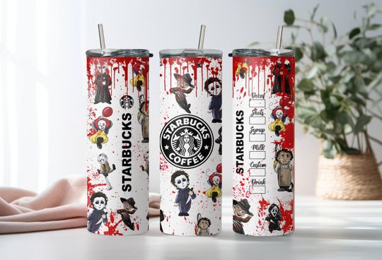 Discover Halloween Coffee 20oz Skinny Tumbler, Skinny Tumbler Cup with Straw & Lid, Coffee Lover Gift, Halloween Gift, Sublimated Skinny Tumbler