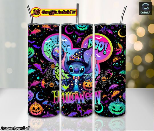 Discover Cartoon Character 20oz Skinny Tumbler Sublimation Design  , Halloween 20oz Tumbler Template  , Witch Halloween