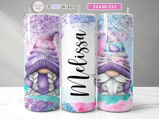 Discover Halloween Gnome Tumbler Wrap Design Add Your Own Name/Text Seamless Sublimation Pastel 20 oz Tumbler
