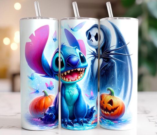 Discover Stitch Halloween Tumbler, Jack Skeleton Tumbler, Full Tumbler Wrap, Halloween  , Stitch Spooky Vibes