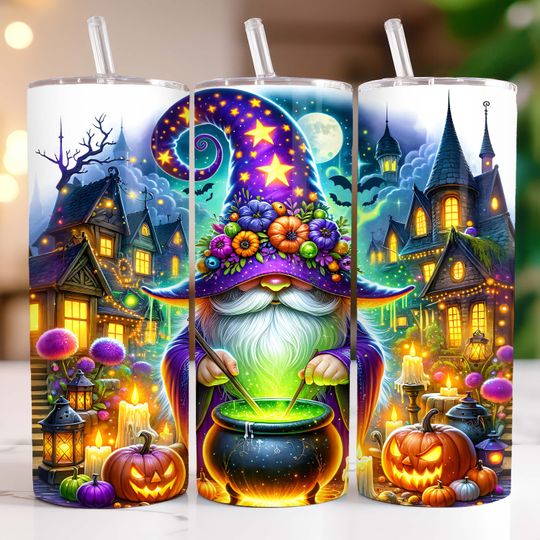 Discover Halloween Gnome Tumbler Wrap, 20oz Skinny Tumbler Sublimation Design, Gnome Tumbler Wrap Halloween Tumbler Wrap